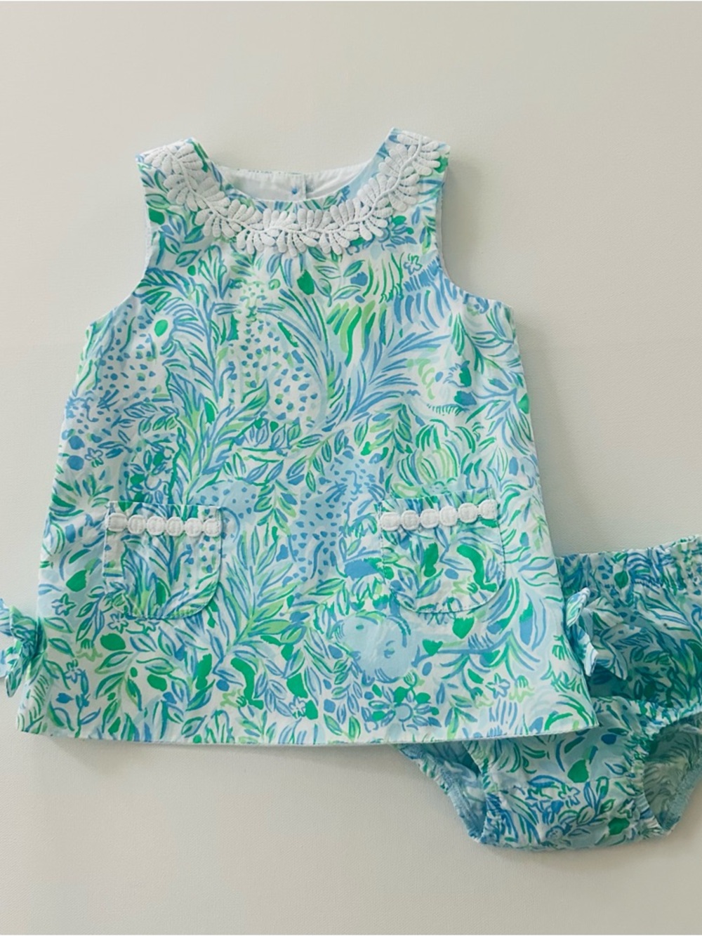 Lilly Pulitzer 12-18 Months Baby Girl Floral Shift Dress Set Blue Green Summer